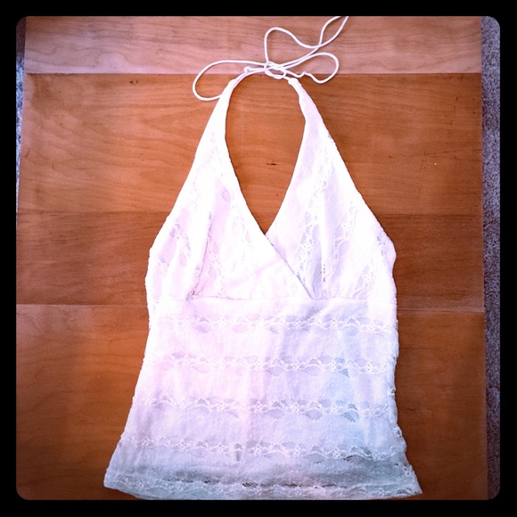 Cream color tie string halter tank top. - Picture 1 of 4